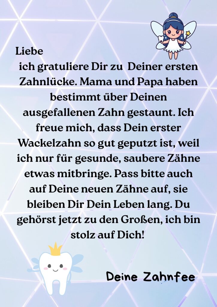Brief von der Zahnfee fürs Kind