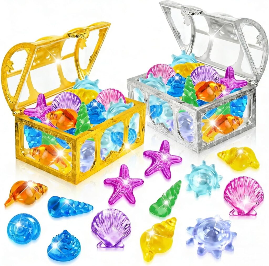 Tauchen Edelsteine, Piratenschatz Tauchjuwelen, 36 Stück Ozean Bunte Tauchspielzeug mit 2 Schatzkiste, Pool Diamanten, Unterwasser Edelstein für Sommer-Wasser- und Strandspiele